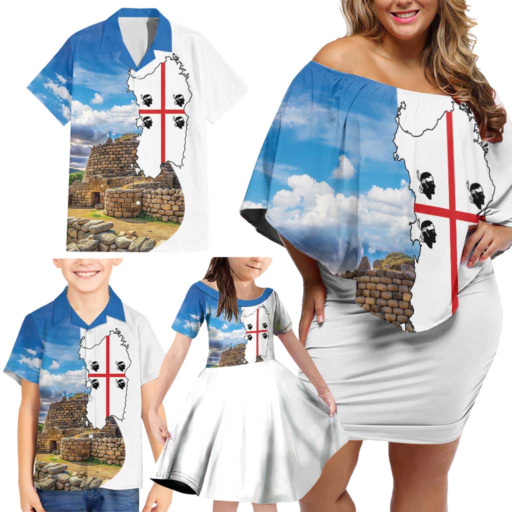 Sardinia Italy Family Matching Off Shoulder Short Dress and Hawaiian Shirt Santu Antine With Map