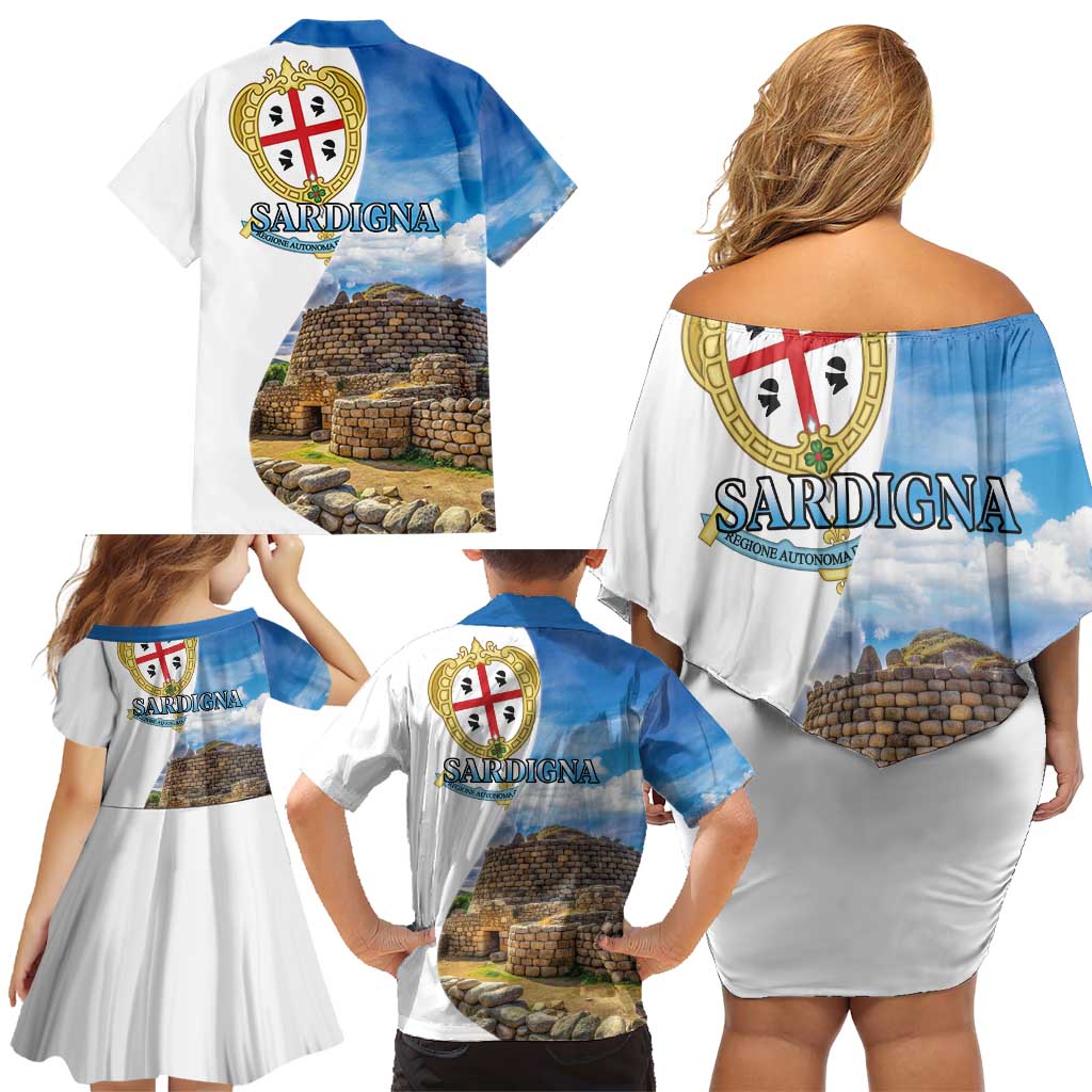 Sardinia Italy Family Matching Off Shoulder Short Dress and Hawaiian Shirt Santu Antine With Map