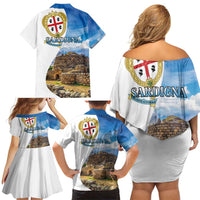 Sardinia Italy Family Matching Off Shoulder Short Dress and Hawaiian Shirt Santu Antine With Map