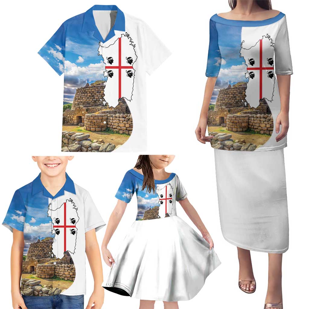 Sardinia Italy Family Matching Puletasi and Hawaiian Shirt Santu Antine With Map