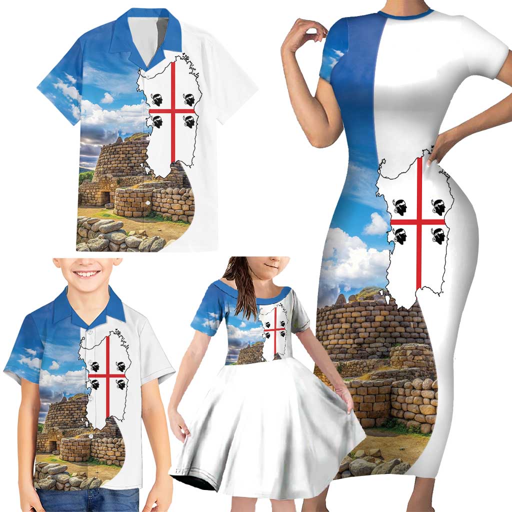 Sardinia Italy Family Matching Short Sleeve Bodycon Dress and Hawaiian Shirt Santu Antine With Map