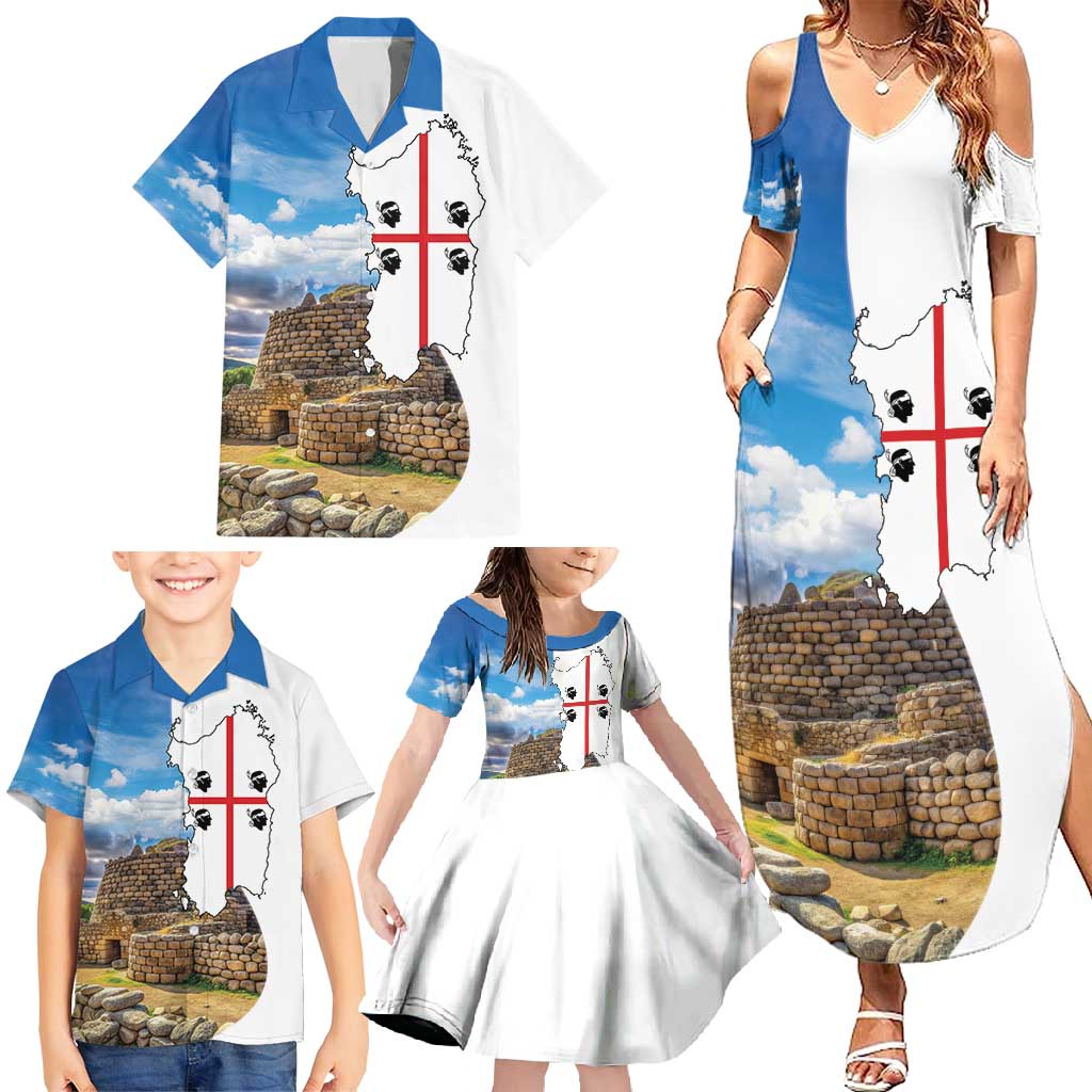 Sardinia Italy Family Matching Summer Maxi Dress and Hawaiian Shirt Santu Antine With Map