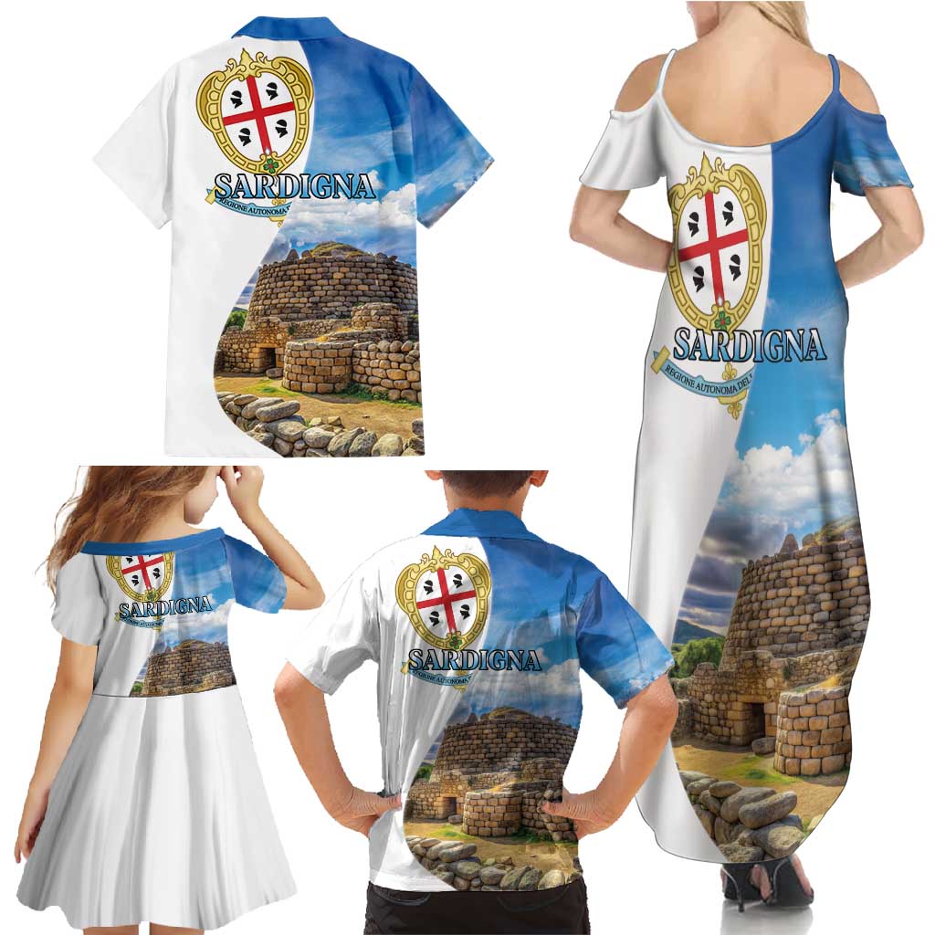 Sardinia Italy Family Matching Summer Maxi Dress and Hawaiian Shirt Santu Antine With Map