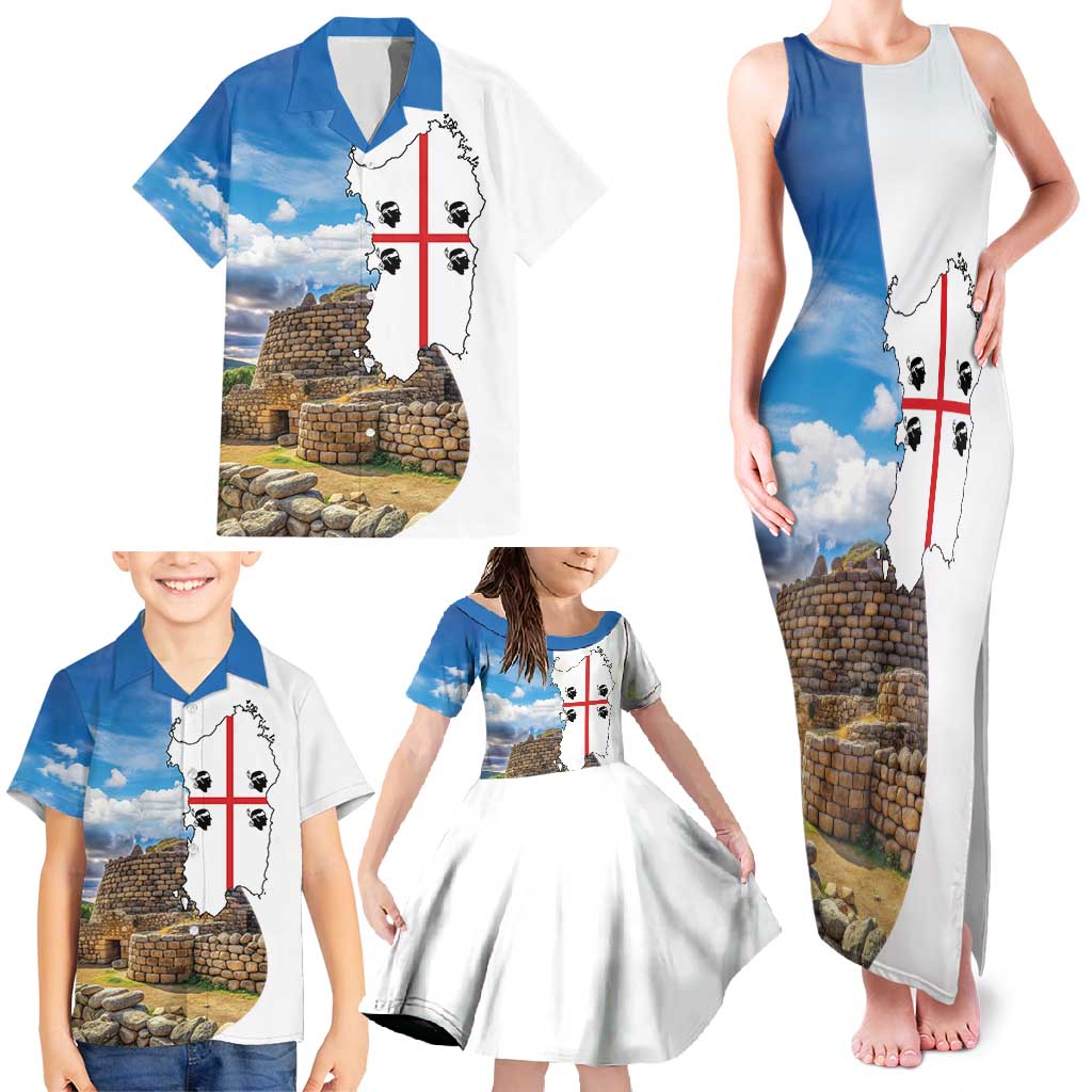 Sardinia Italy Family Matching Tank Maxi Dress and Hawaiian Shirt Santu Antine With Map