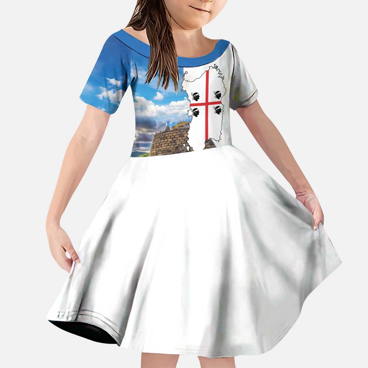 Sardinia Italy Kid Short Sleeve Dress Santu Antine With Map
