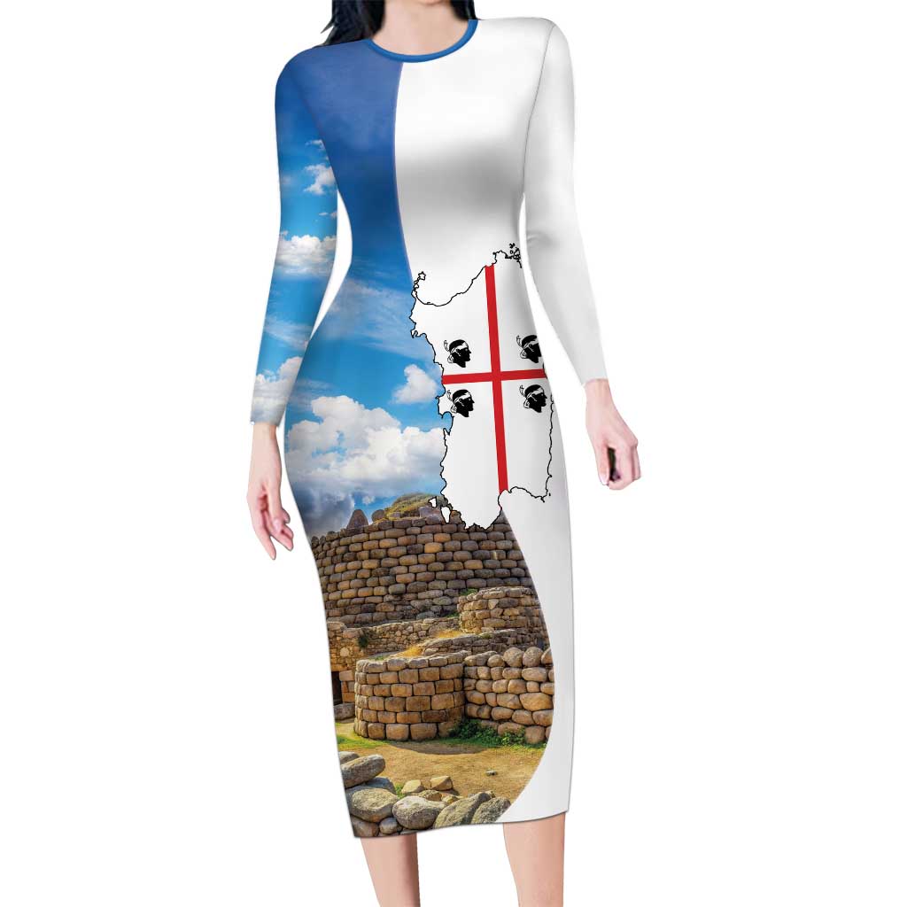 Sardinia Italy Long Sleeve Bodycon Dress Santu Antine With Map