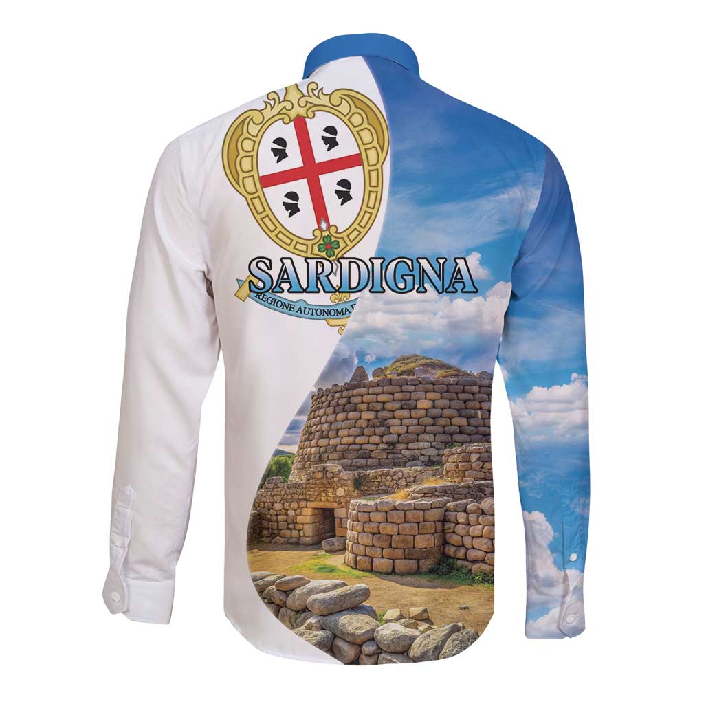 Sardinia Italy Long Sleeve Button Shirt Santu Antine With Map