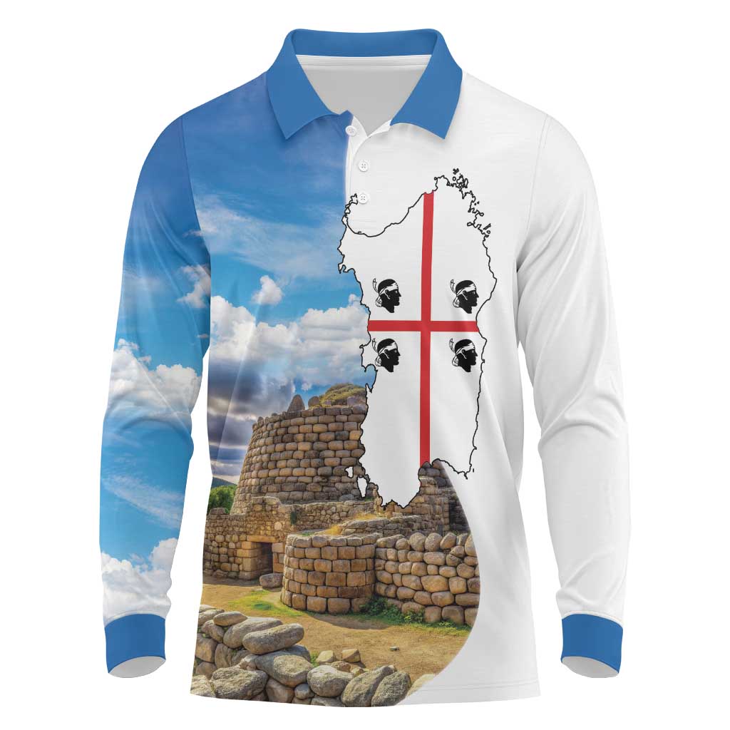 Sardinia Italy Long Sleeve Polo Shirt Santu Antine With Map