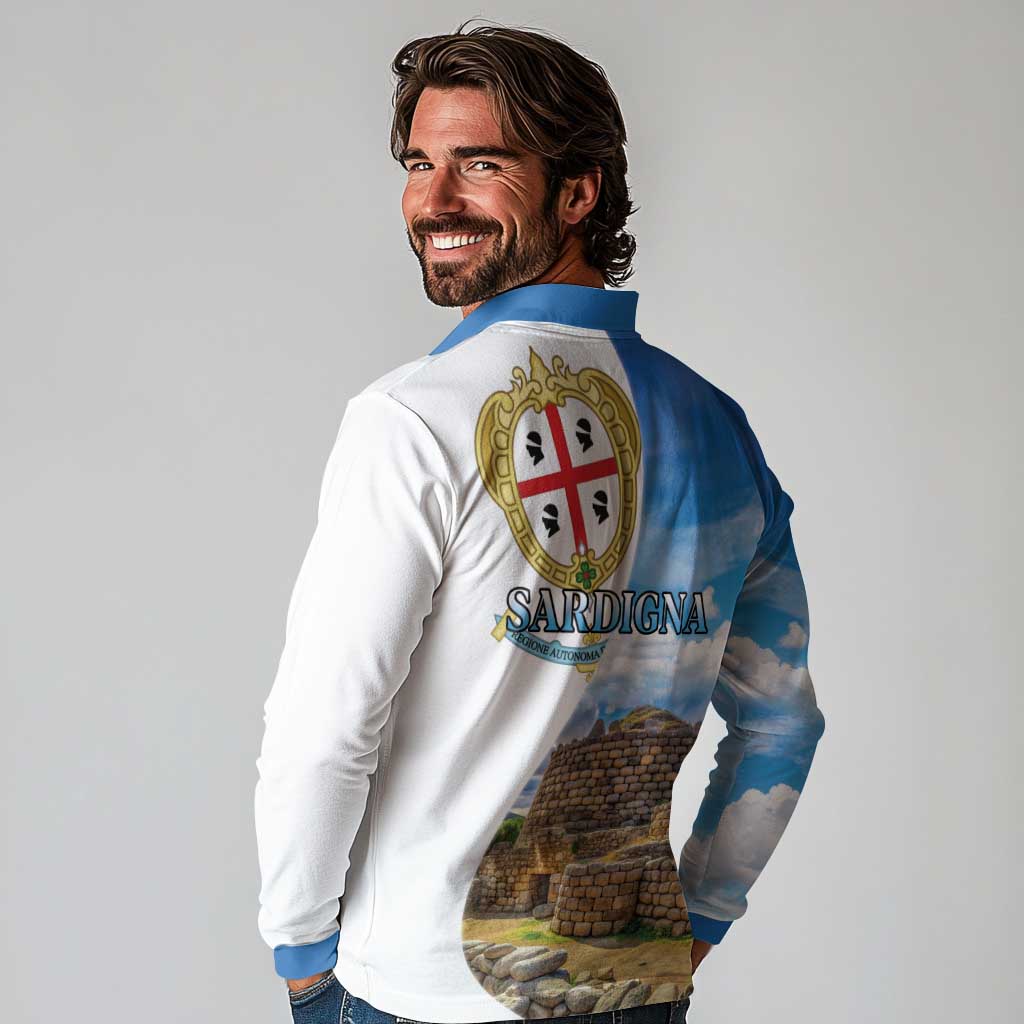 Sardinia Italy Long Sleeve Polo Shirt Santu Antine With Map