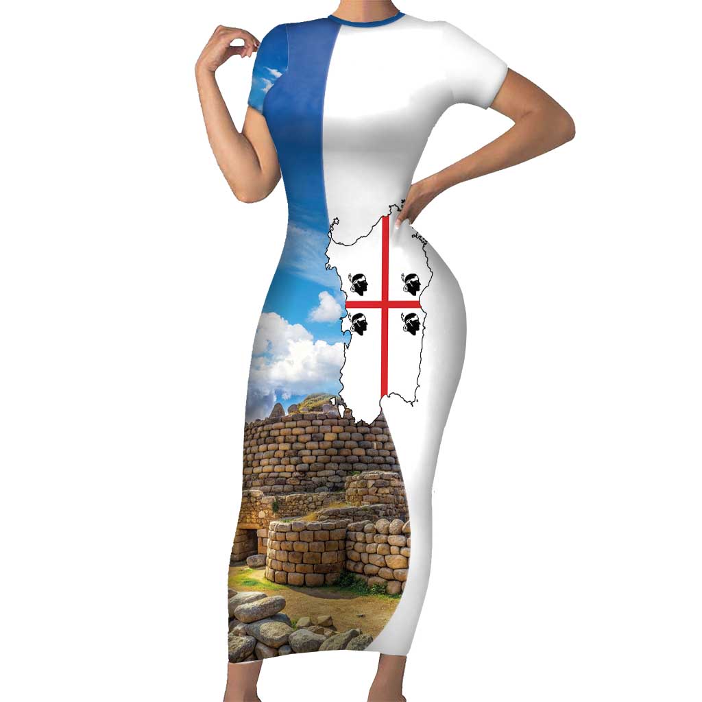 Sardinia Italy Short Sleeve Bodycon Dress Santu Antine With Map