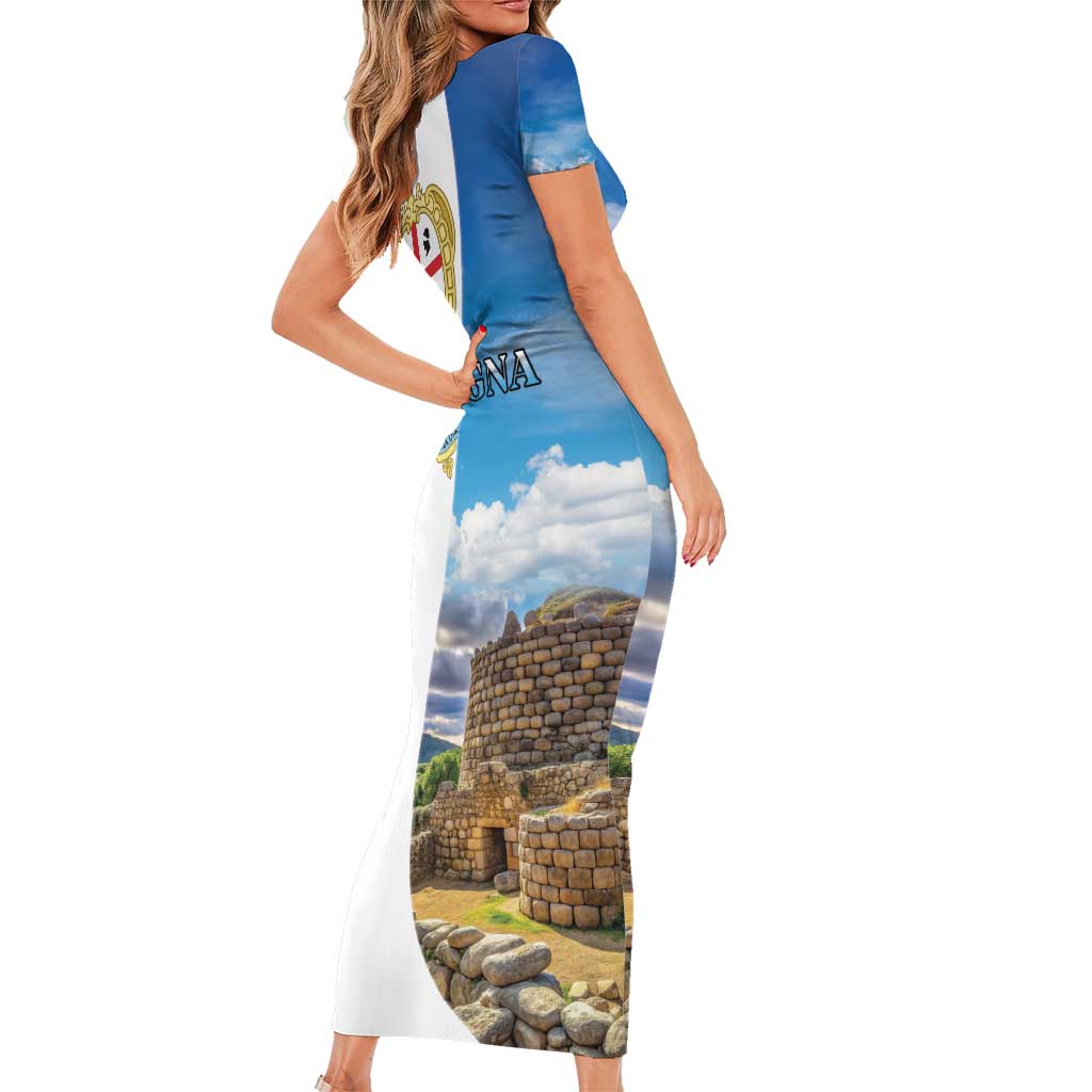 Sardinia Italy Short Sleeve Bodycon Dress Santu Antine With Map