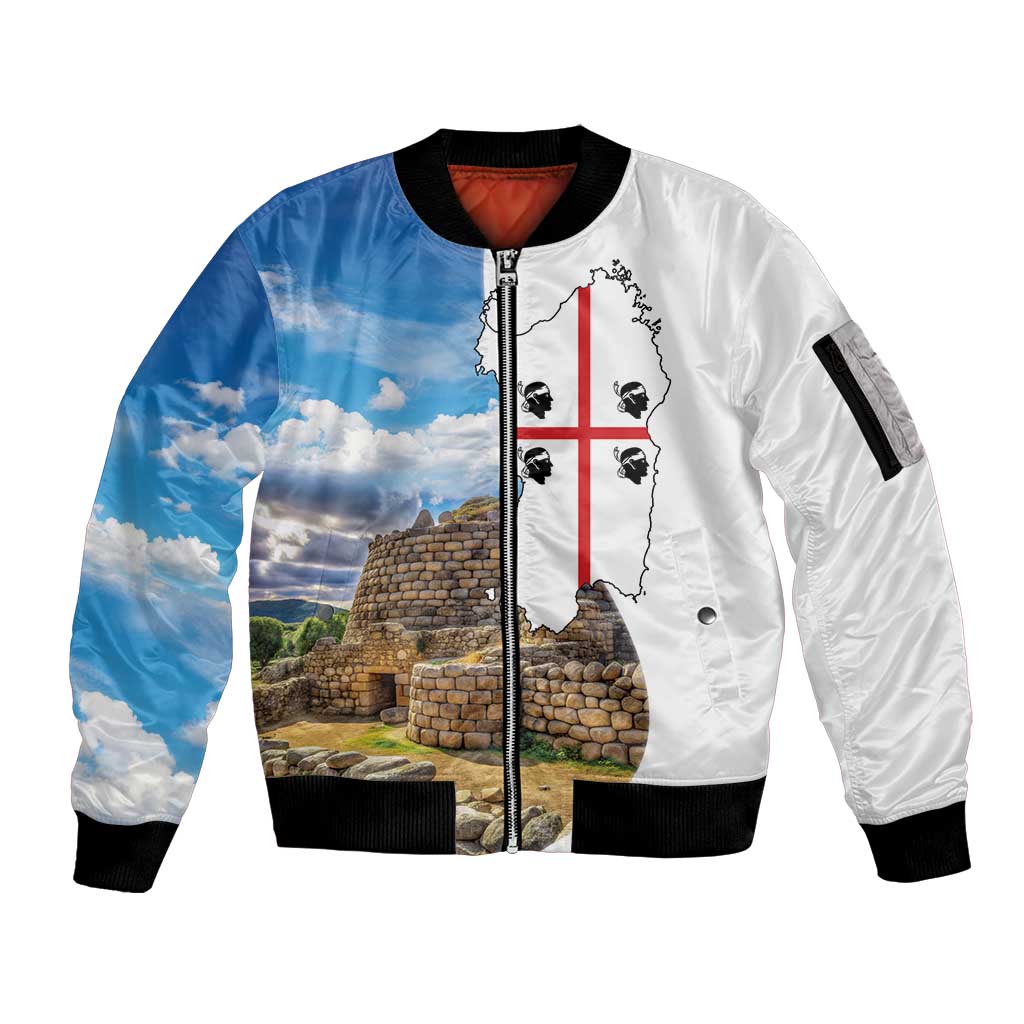 Sardinia Italy Sleeve Zip Bomber Jacket Santu Antine With Map