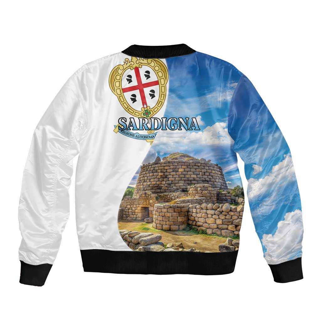 Sardinia Italy Sleeve Zip Bomber Jacket Santu Antine With Map