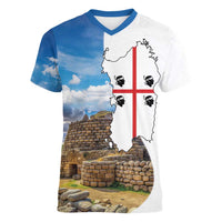 Sardinia Italy Women V-Neck T-Shirt Santu Antine With Map