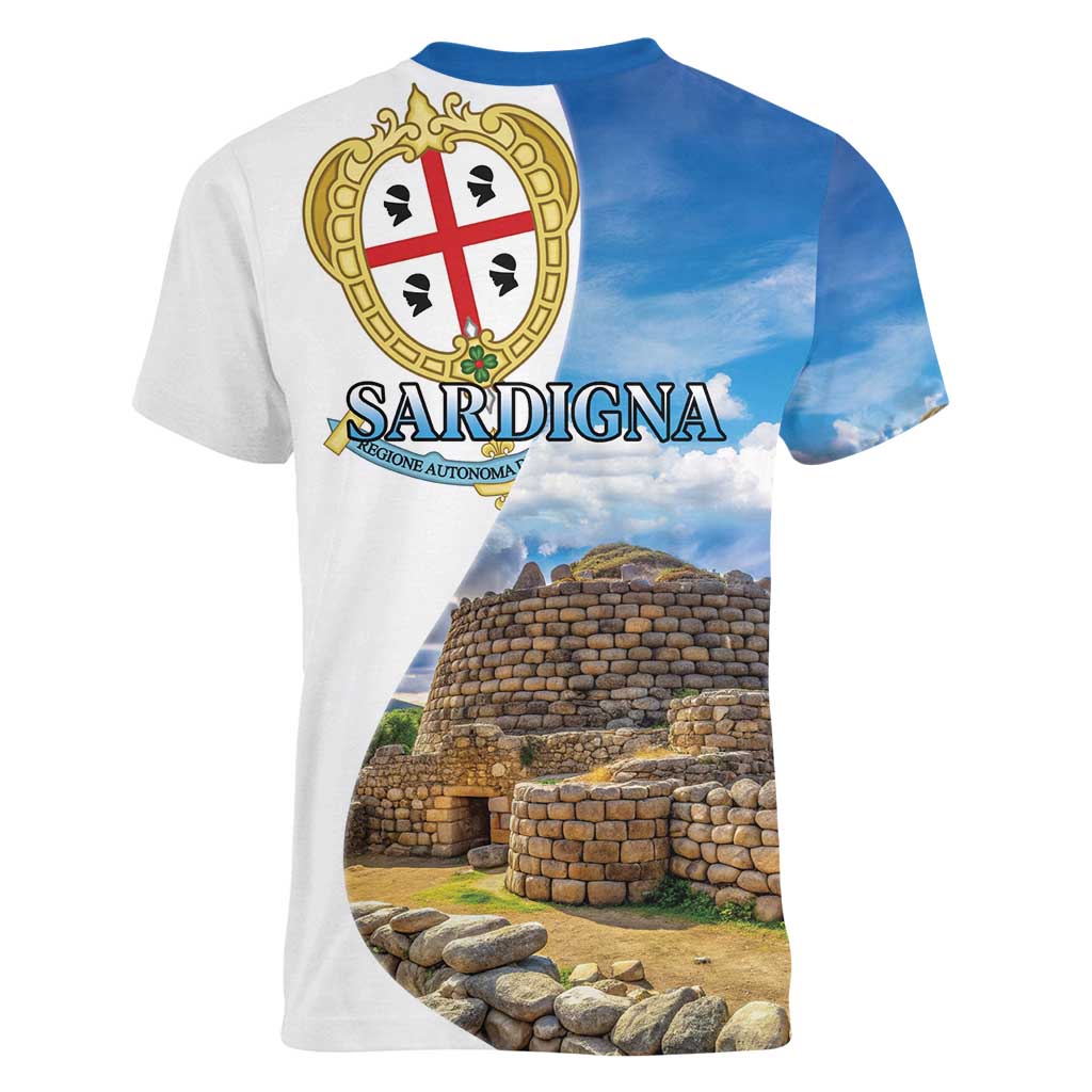 Sardinia Italy Women V-Neck T-Shirt Santu Antine With Map