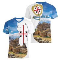 Sardinia Italy Women V-Neck T-Shirt Santu Antine With Map