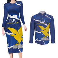 Friuli-Venezia Giulia Couples Matching Long Sleeve Bodycon Dress and Long Sleeve Button Shirt Coat Of Arms Sporty Style