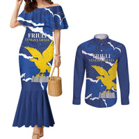 Friuli-Venezia Giulia Couples Matching Mermaid Dress and Long Sleeve Button Shirt Coat Of Arms Sporty Style