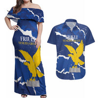 Friuli-Venezia Giulia Couples Matching Off Shoulder Maxi Dress and Hawaiian Shirt Coat Of Arms Sporty Style