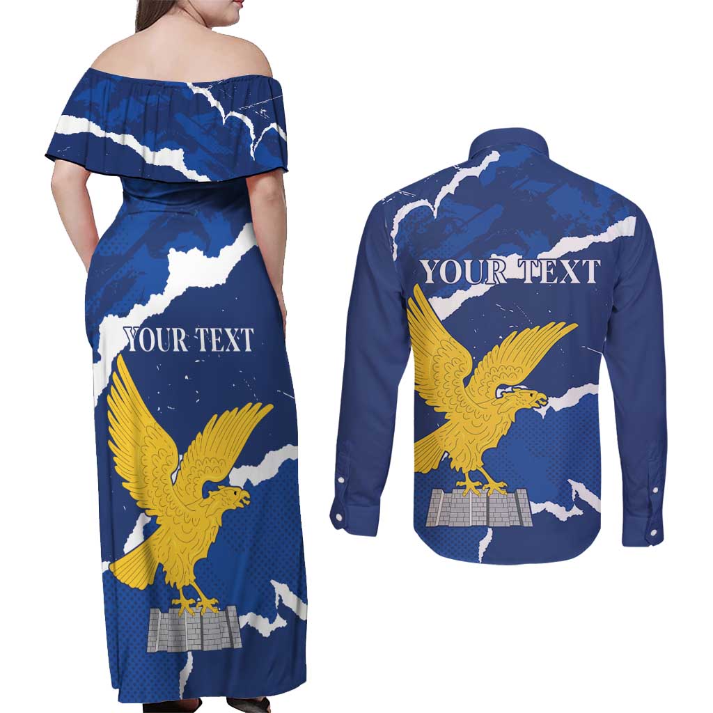Friuli-Venezia Giulia Couples Matching Off Shoulder Maxi Dress and Long Sleeve Button Shirt Coat Of Arms Sporty Style