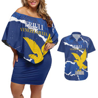 Friuli-Venezia Giulia Couples Matching Off Shoulder Short Dress and Hawaiian Shirt Coat Of Arms Sporty Style
