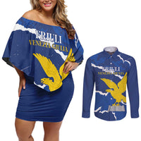 Friuli-Venezia Giulia Couples Matching Off Shoulder Short Dress and Long Sleeve Button Shirt Coat Of Arms Sporty Style