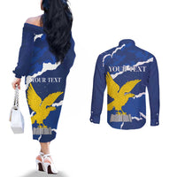 Friuli-Venezia Giulia Couples Matching Off The Shoulder Long Sleeve Dress and Long Sleeve Button Shirt Coat Of Arms Sporty Style