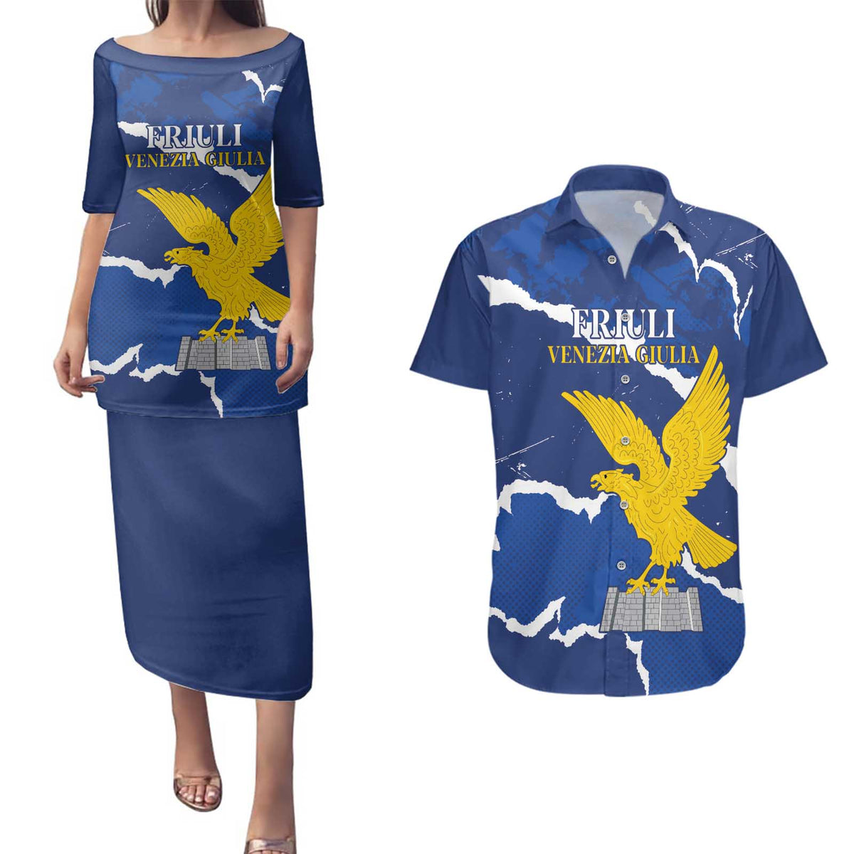 Friuli-Venezia Giulia Couples Matching Puletasi and Hawaiian Shirt Coat Of Arms Sporty Style