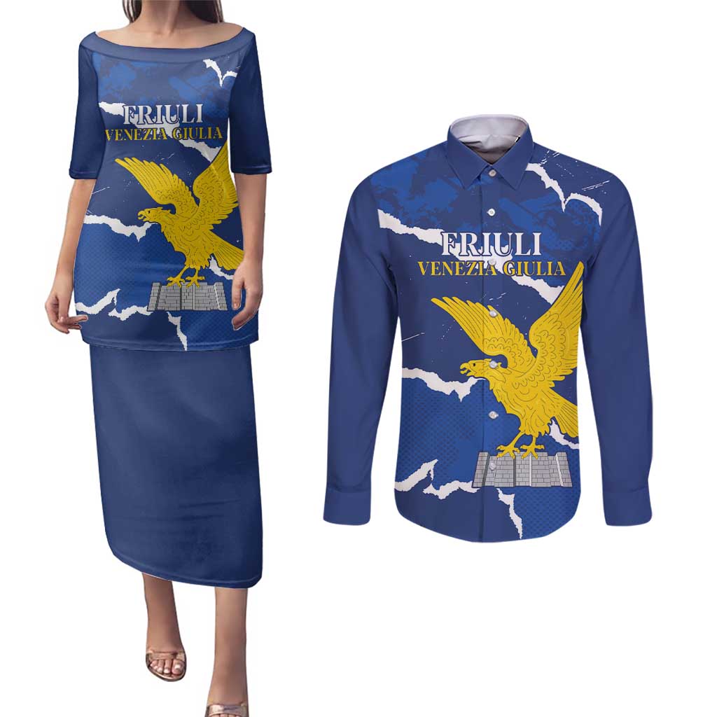Friuli-Venezia Giulia Couples Matching Puletasi and Long Sleeve Button Shirt Coat Of Arms Sporty Style