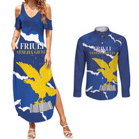 Friuli-Venezia Giulia Couples Matching Summer Maxi Dress and Long Sleeve Button Shirt Coat Of Arms Sporty Style
