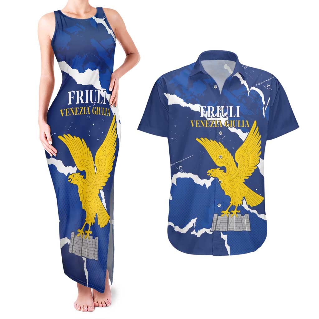 Friuli-Venezia Giulia Couples Matching Tank Maxi Dress and Hawaiian Shirt Coat Of Arms Sporty Style