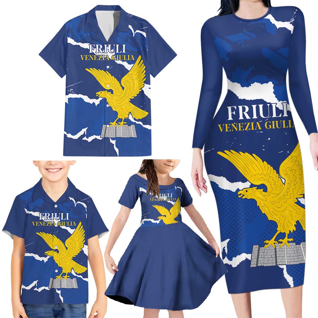 Friuli-Venezia Giulia Family Matching Long Sleeve Bodycon Dress and Hawaiian Shirt Coat Of Arms Sporty Style