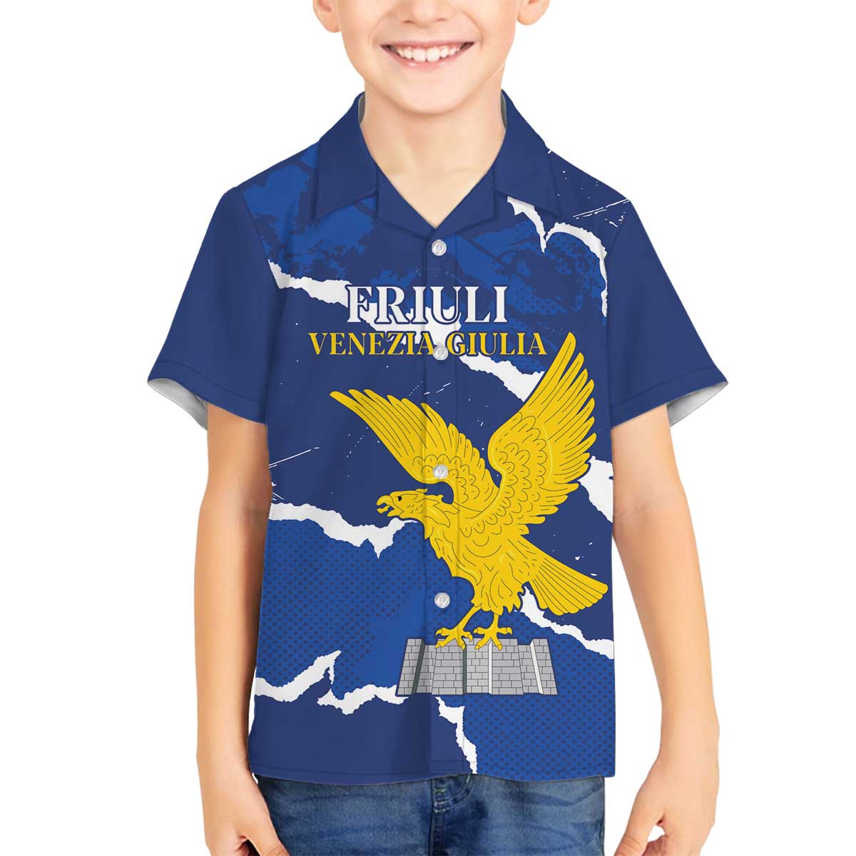 Friuli-Venezia Giulia Family Matching Off The Shoulder Long Sleeve Dress and Hawaiian Shirt Coat Of Arms Sporty Style