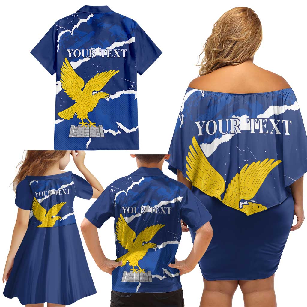 Friuli-Venezia Giulia Family Matching Off Shoulder Short Dress and Hawaiian Shirt Coat Of Arms Sporty Style