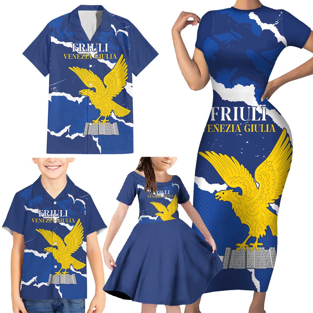 Friuli-Venezia Giulia Family Matching Short Sleeve Bodycon Dress and Hawaiian Shirt Coat Of Arms Sporty Style