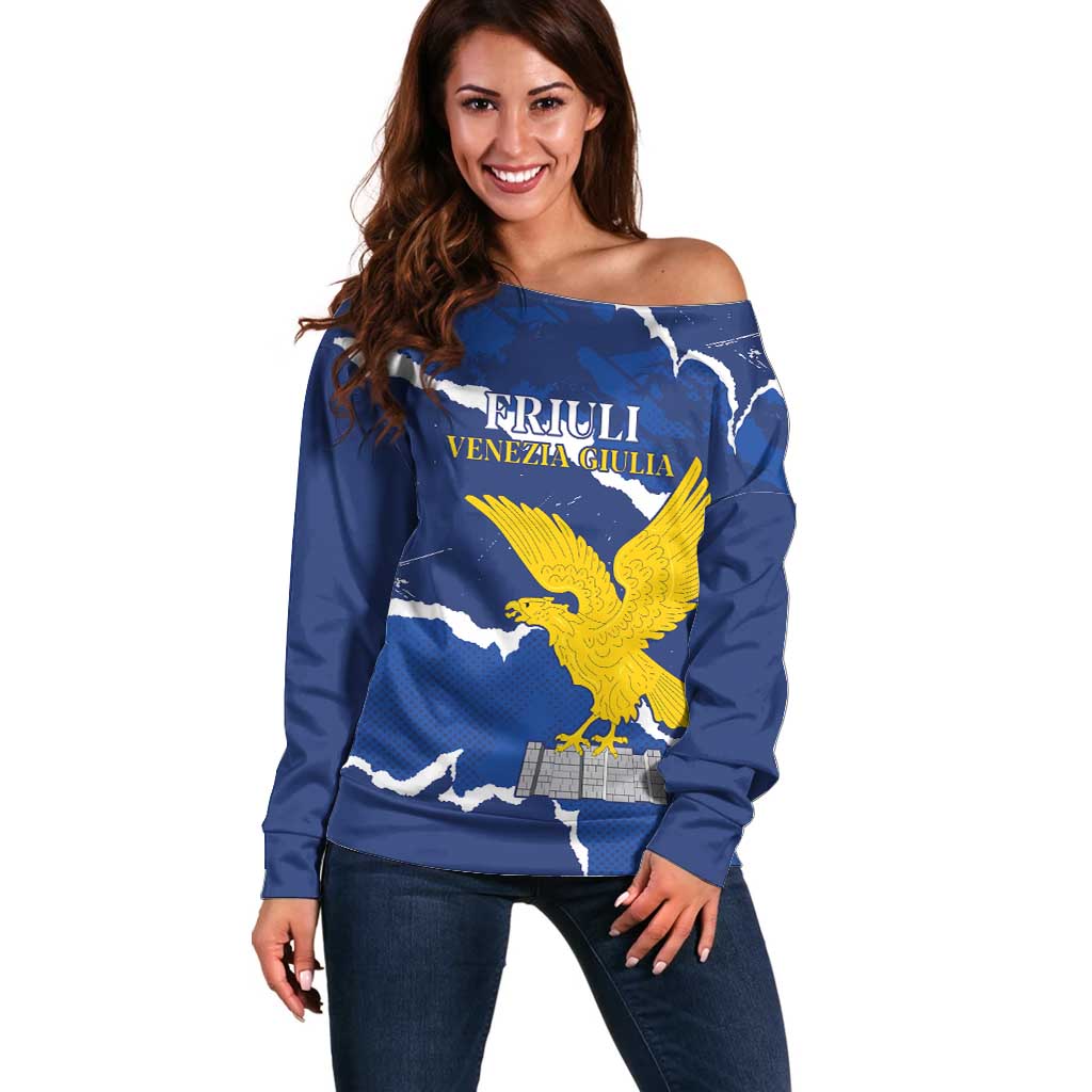 Friuli-Venezia Giulia Off Shoulder Sweater Coat Of Arms Sporty Style