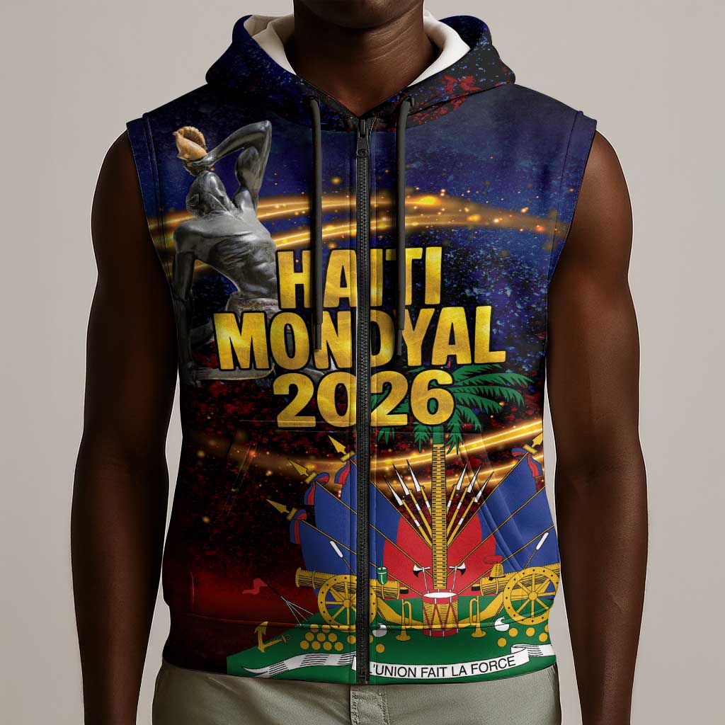Haiti Mondyal 2026 Sleeveless Zip Hoodie Proud to Be Haitian