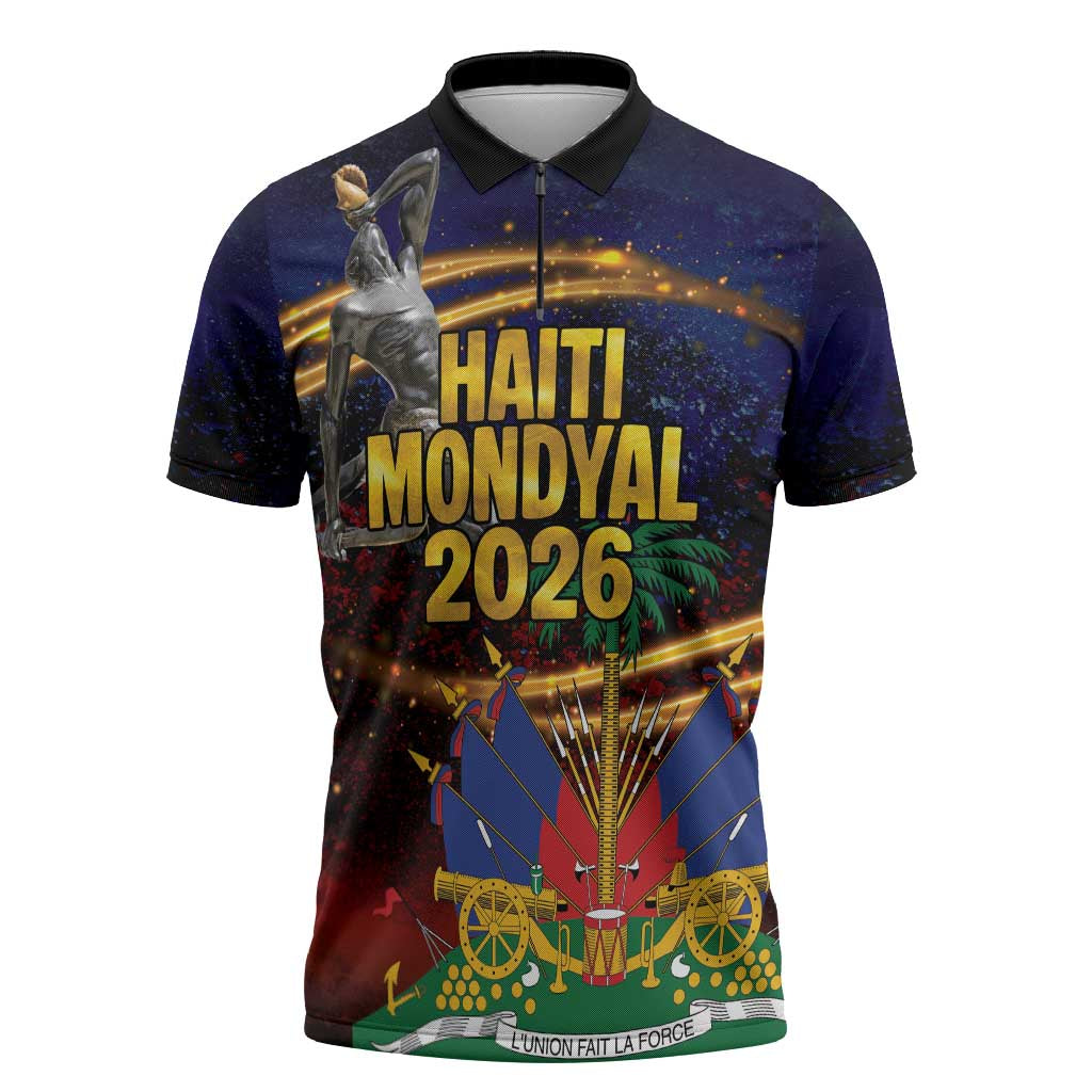 Haiti Mondyal 2026 Zipper Polo Shirt Proud to Be Haitian