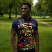 Haiti Mondyal 2026 Zipper Polo Shirt Proud to Be Haitian