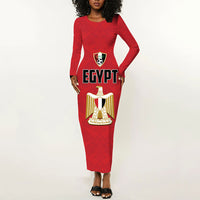 Custom Egypt Football Long Sleeve Bodycon Dress 2026 Glory Run Red Edition