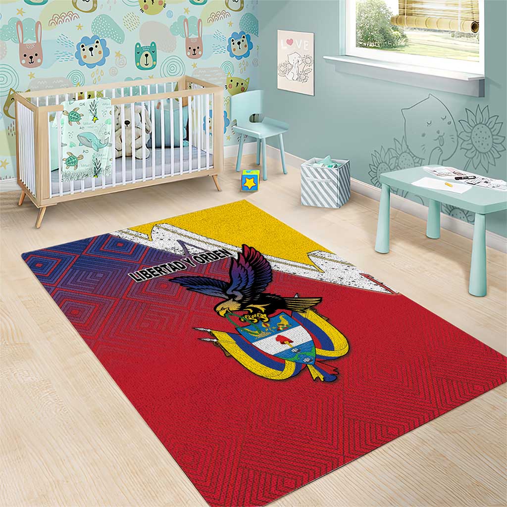 Colombia Coat Of Arms Area Rug With Flag Style And Folk Pattern - Wonder Print Shop