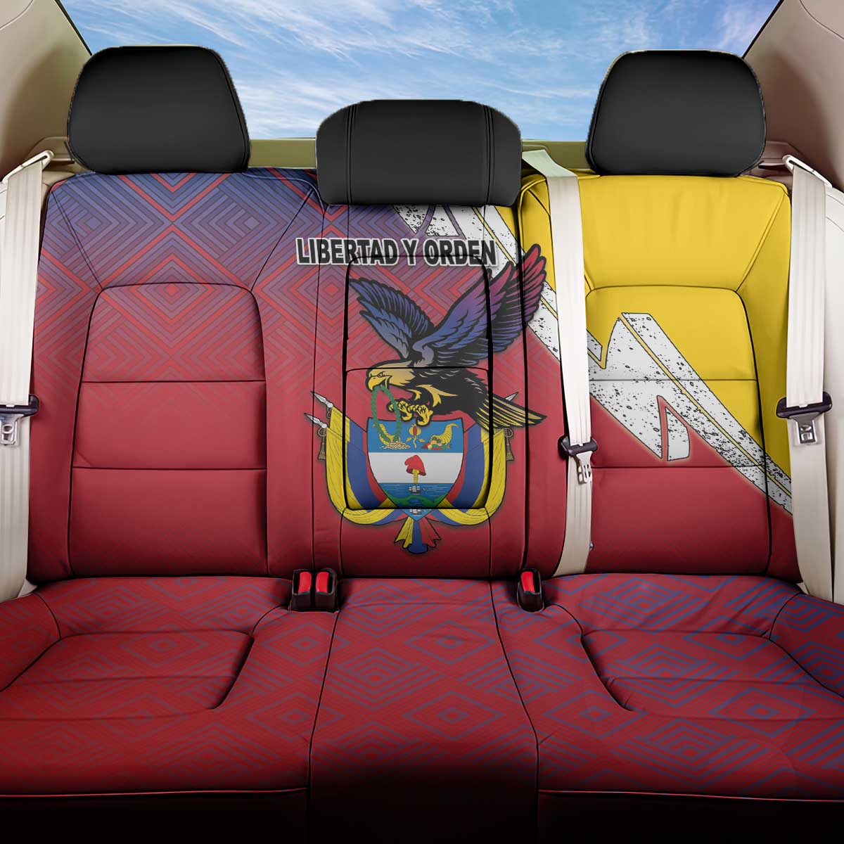 Colombia Coat Of Arms Back Car Seat Cover With Flag Style And Folk Pattern - Wonder Print Shop