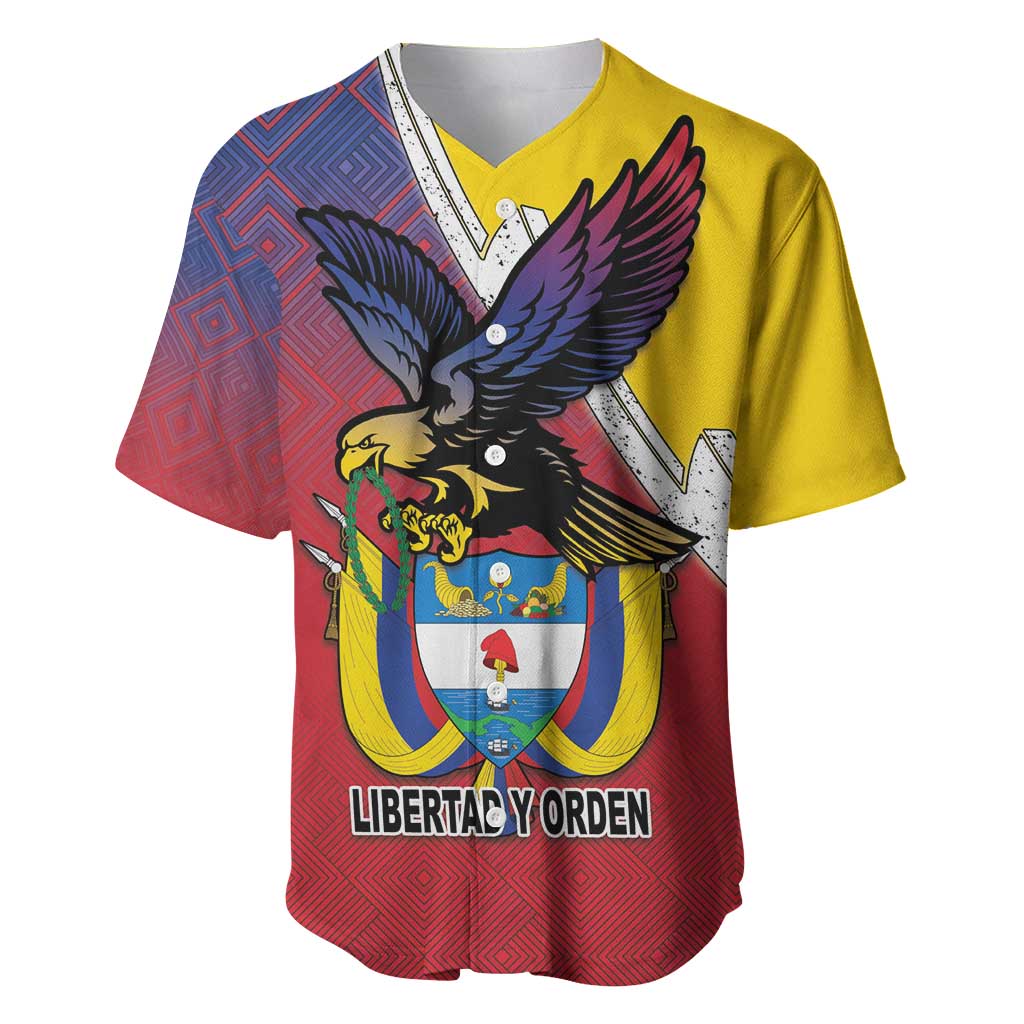 Colombia Coat Of Arms Baseball Jersey With Flag Style And Folk Pattern - Wonder Print Shop