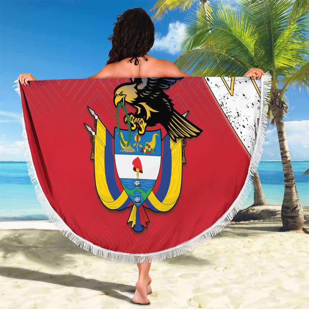 Colombia Coat Of Arms Beach Blanket With Flag Style And Folk Pattern - Wonder Print Shop