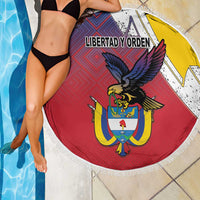 Colombia Coat Of Arms Beach Blanket With Flag Style And Folk Pattern - Wonder Print Shop