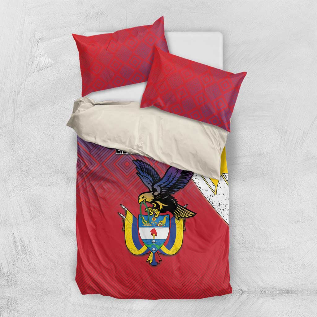 Colombia Coat Of Arms Bedding Set With Flag Style And Folk Pattern - Wonder Print Shop