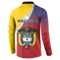 Colombia Coat Of Arms Button Sweatshirt With Flag Style And Folk Pattern - Wonder Print Shop