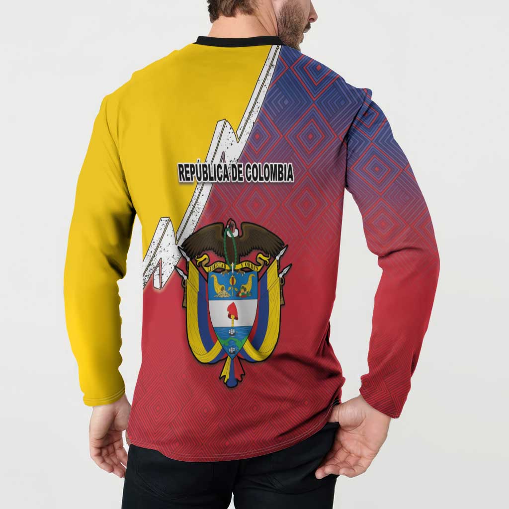 Colombia Coat Of Arms Button Sweatshirt With Flag Style And Folk Pattern - Wonder Print Shop