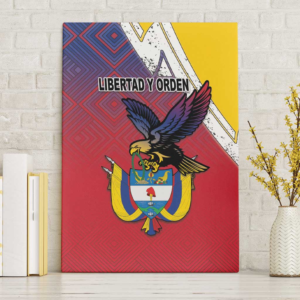 Colombia Coat Of Arms Canvas Wall Art With Flag Style And Folk Pattern - Wonder Print Shop