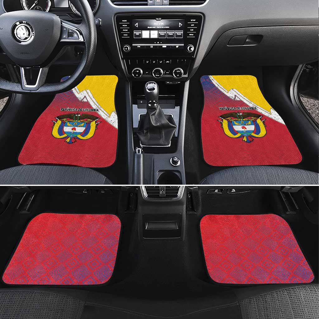 Colombia Coat Of Arms Car Mats With Flag Style And Folk Pattern - Wonder Print Shop